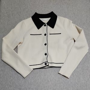 Chic Cream and Black Cropped Jacket